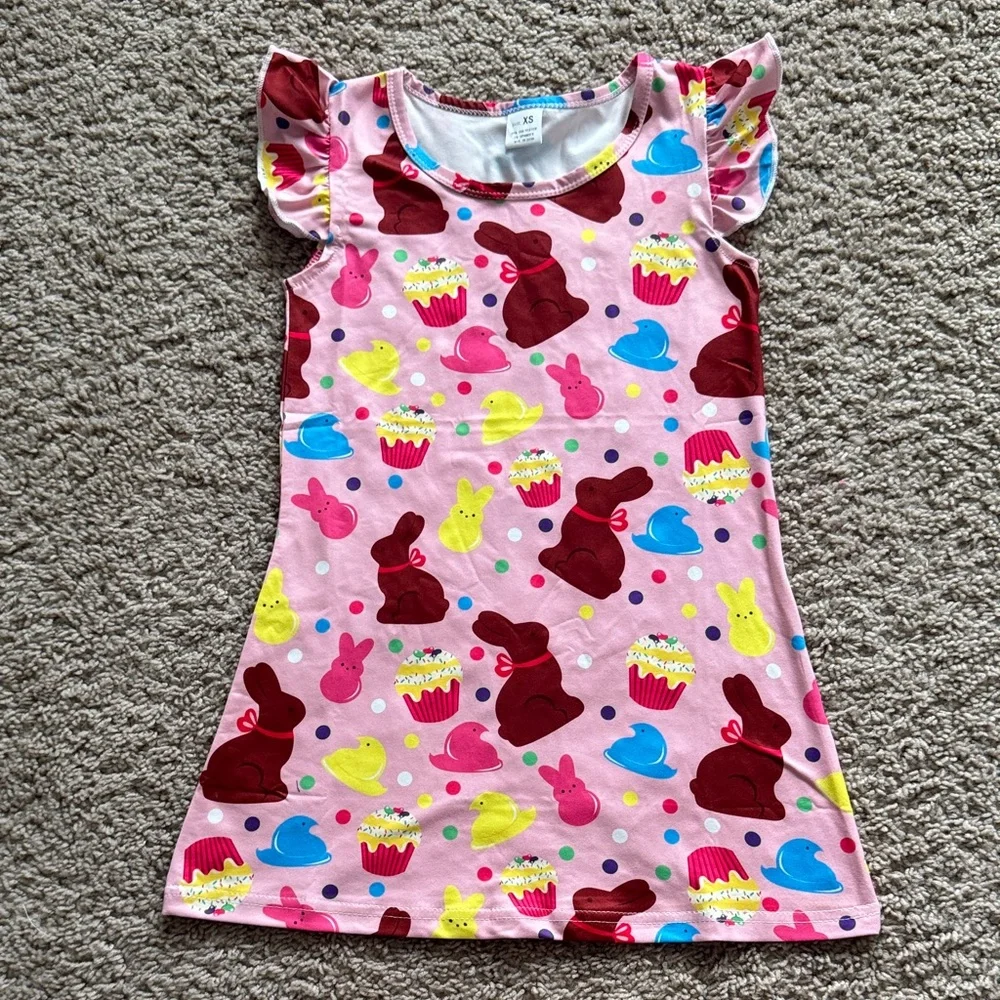351 NIB FunnyCoKid Girl’s Easter Treats Pajama Dress - Size: XS (3-4Y)‎
